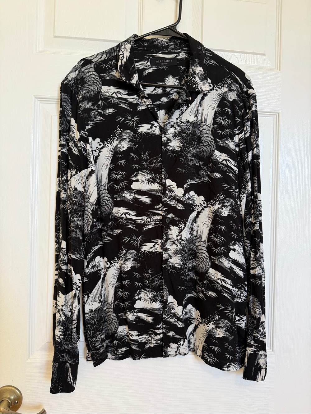 ALLSAINTS Sunda Black Scenic Long-sleeve Button-up Shirt Men's Medium